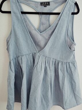 POL Light Blue Sleeveless V-Neck Babydoll Top NWOT